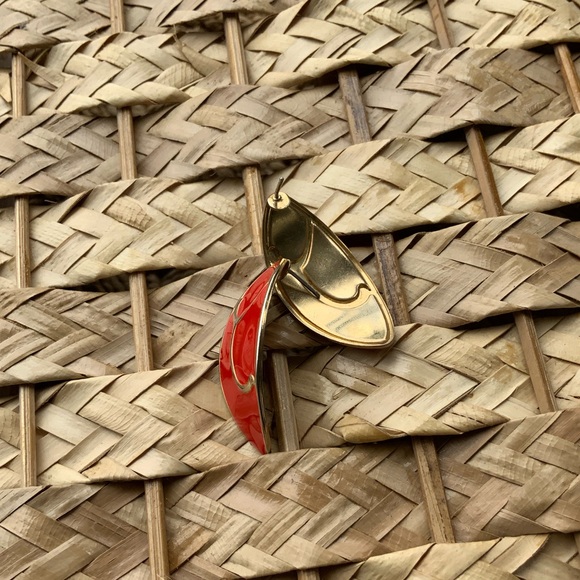 Red & Gold Half-Hoop Earrings - Picture 4 of 8